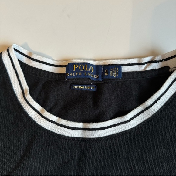 Polo Ralph Lauren Men’s T-Shirt XL Black White Trim Custom Slim Fit 100% Cotton - Picture 2 of 6